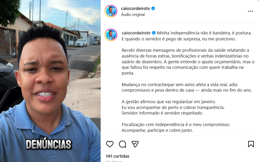 Caio Cordeiro cobra transparência em pagamentos e reforça independência ao lado dos servidores da saúde