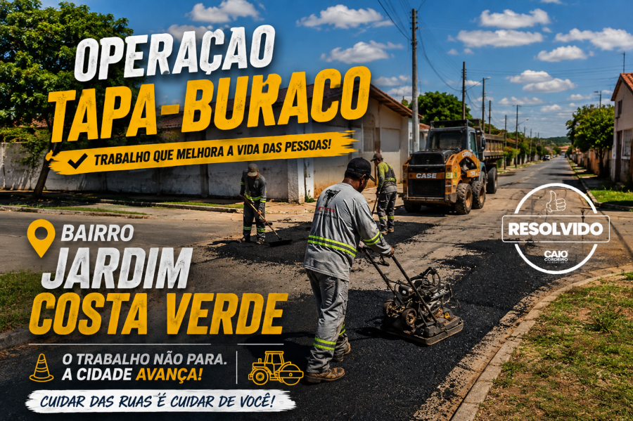 Após ofícios do vereador Caio Cordeiro, operação tapa-buracos é executada no Jardim Costa Verde